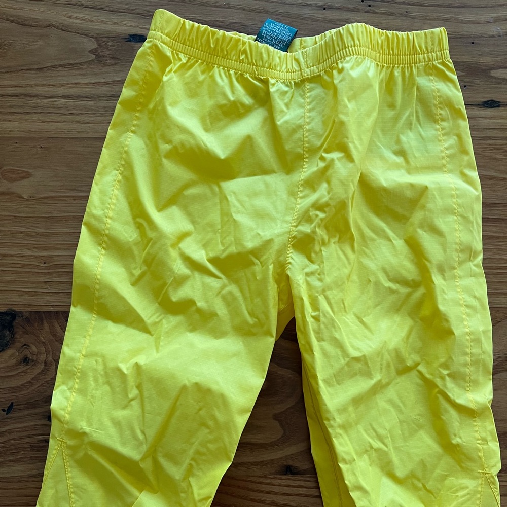 Once-worn LL Bean yellow rain pants, toddler